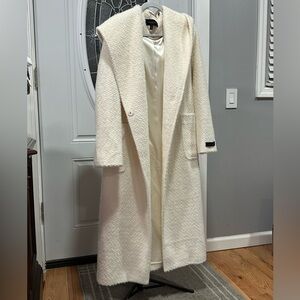 Donna Karan Women’s Small Ivory Long Coat Textured Maxi Coat Elegant Wool Blend